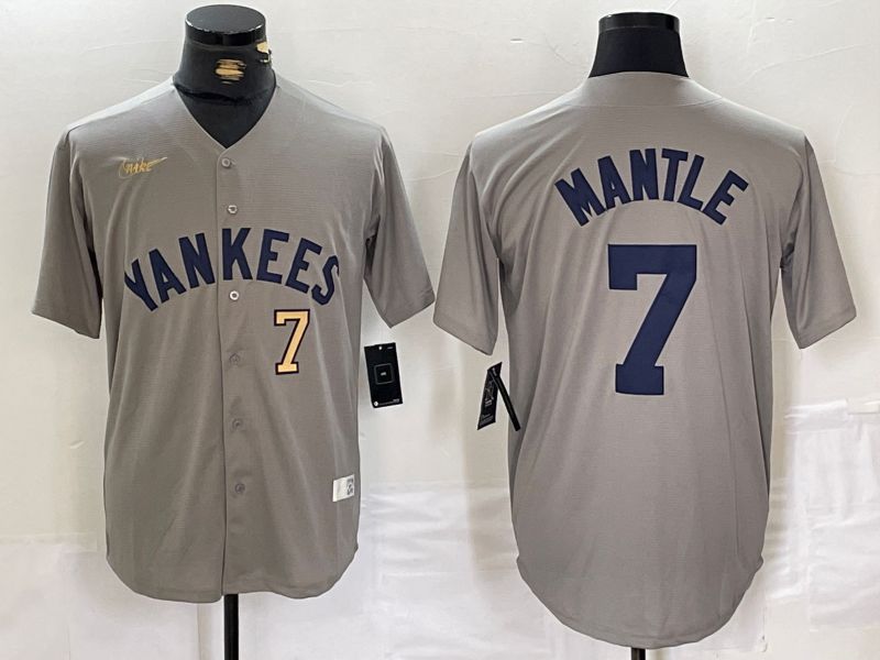 Men New York Yankees #7 Mantle Grey Throwback Nike Game 2024 MLB Jersey style 14->new york yankees->MLB Jersey